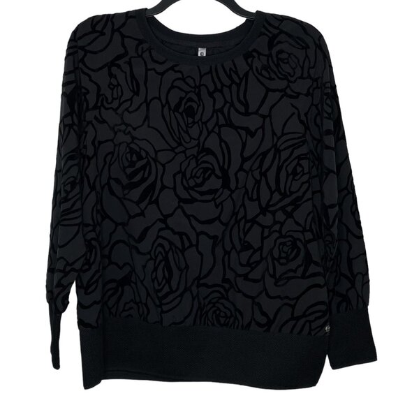 Fabletics Womens Long Sleeves Top Size Large Flock Floral Pattern Ribbed Cuffs - Picture 1 of 7